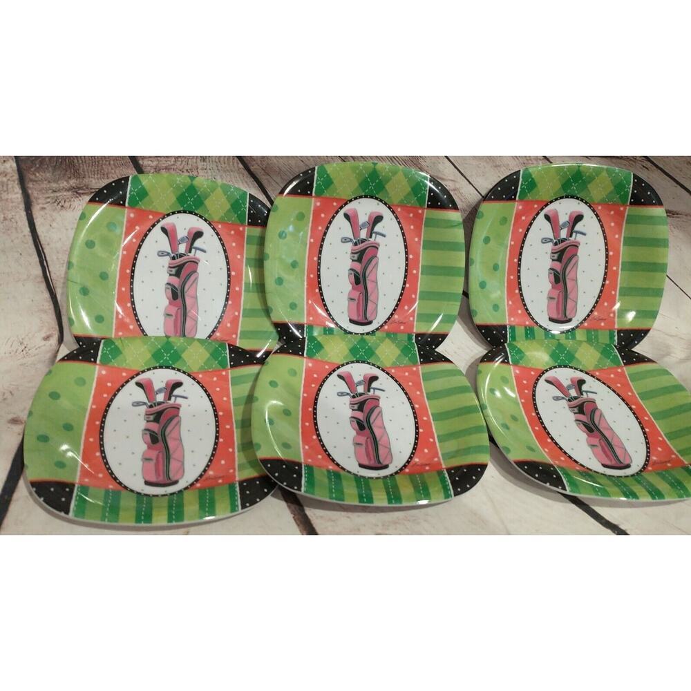 MCM Vintage Golf Melamine Appetizer Small Plates 6 Lori Siebert Charles Keller